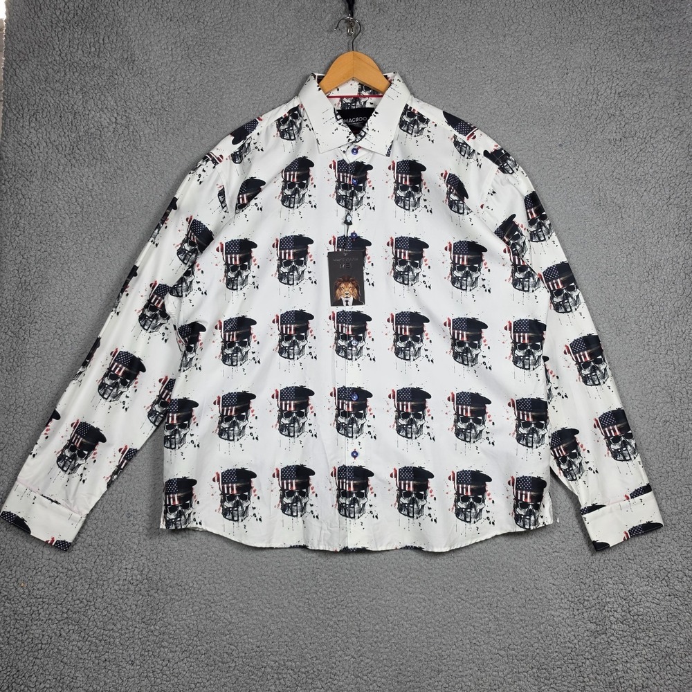 Maceoo Shirt Mens Sz 7/3XL White Fibonacci Skull America Patriot Slim Fit USA